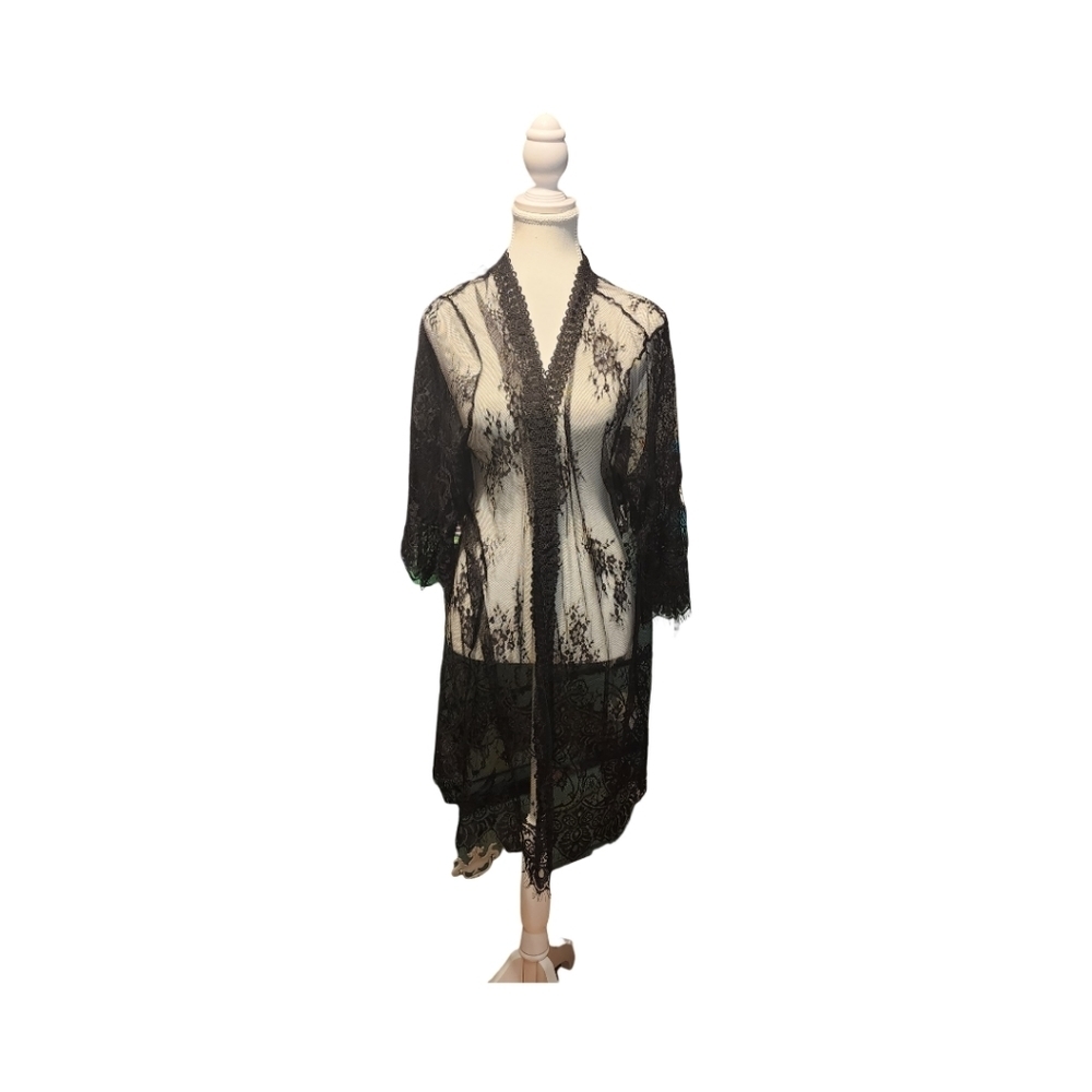 Time and True womans black crochet lace cardigan